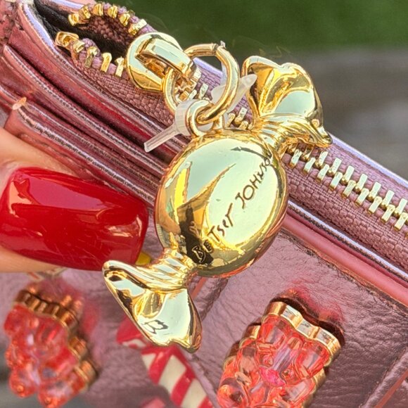 Betsey Johnson Kitsch Candy Bifold Wallet Pink Metallic Candy Gummy Bears Charms - Picture 3 of 11